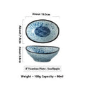 Japanese oval ceramic sauce dipping bowl with traditional underglaze pattern design