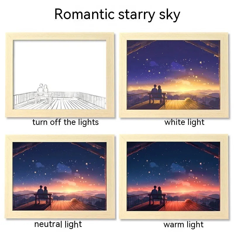 LED luminous USB picture frame night lamp with modern simple design and landscape decorative painting