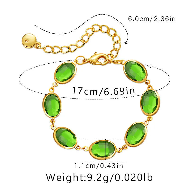 Geometric ellipse copper bracelet with glass inlay decoration in blue, green or multicolor options