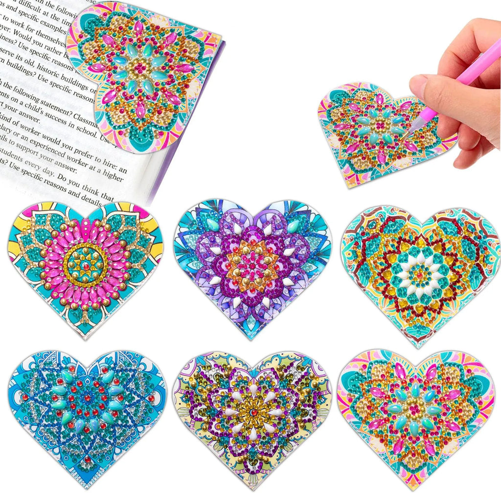 Six handmade PU leather bookmarks with stick-on crystals and flower decoration in modern simplicity style