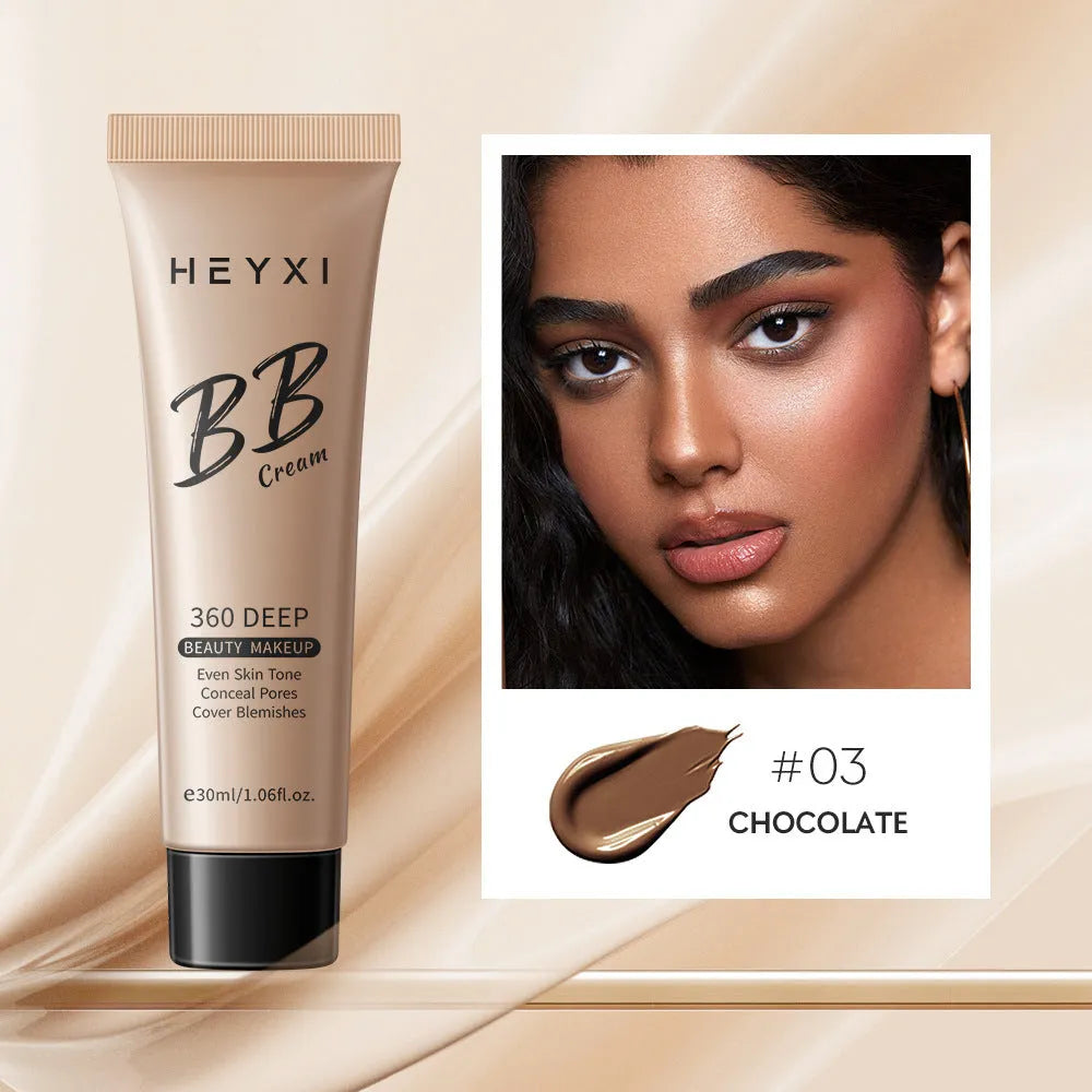 Waterproof BB cream with SPF protection in four shade options 01, 02, 03, 04