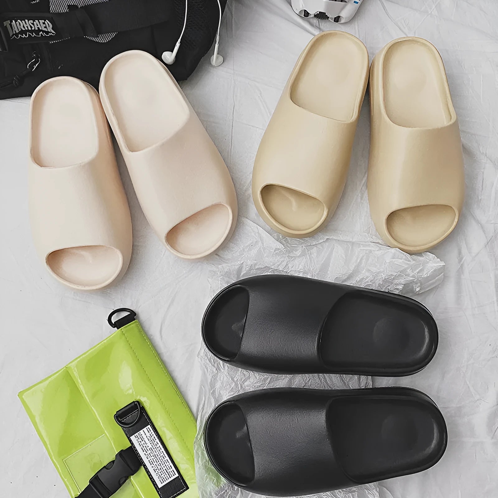 Women's beach slippers with thick EVA soles in youth fashion style, shown in available colours