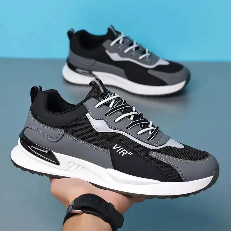Men's colour block mesh lace-up sneakers with injection-moulded soles in black, grey or white