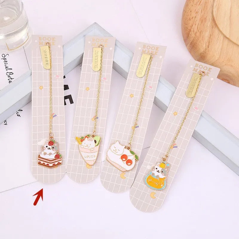 Creative metal cat bookmark pendant with cartoon designs measuring 3.8cm by 18.3cm