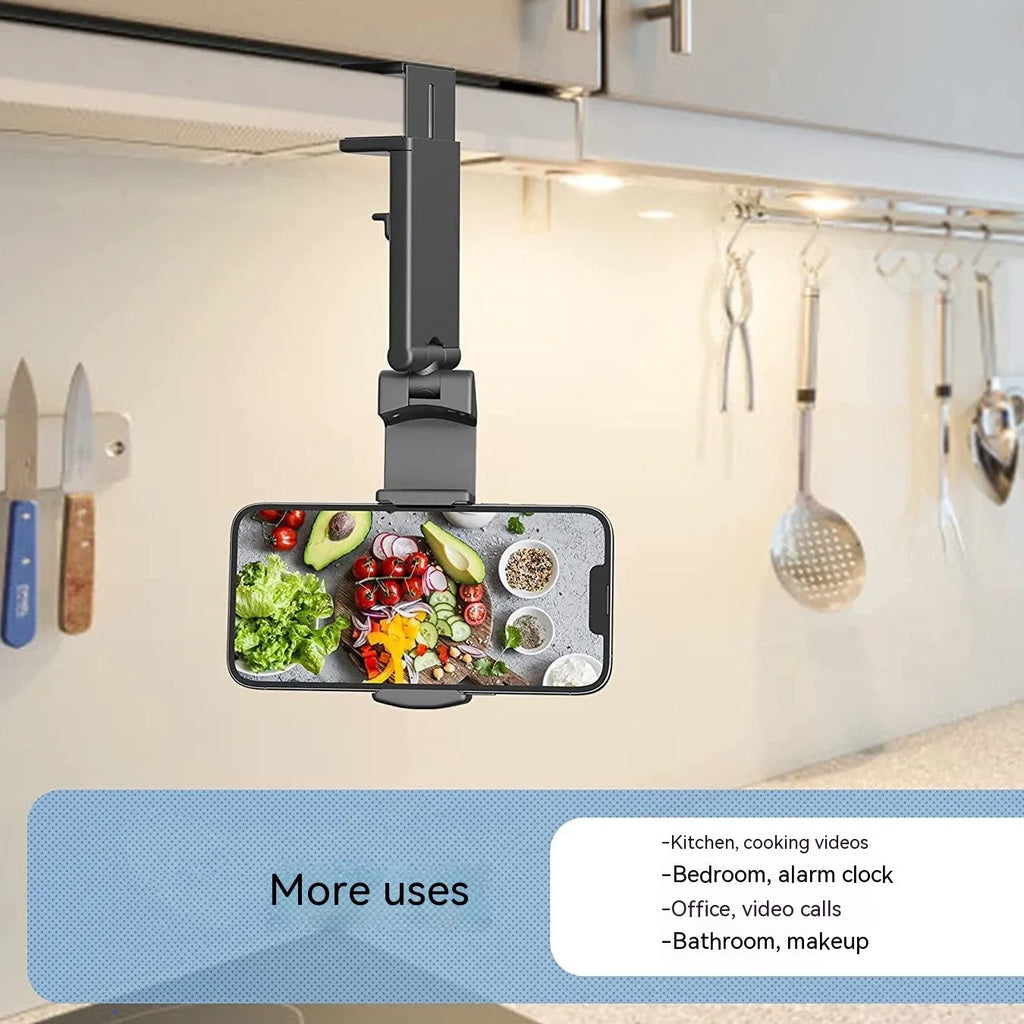 Universal foldable rotating phone holder in black colour showing adjustable viewing angles