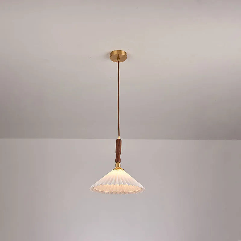 Retro wooden wall lamp with fabric shade in walnut or copper finish for bedside or living room
