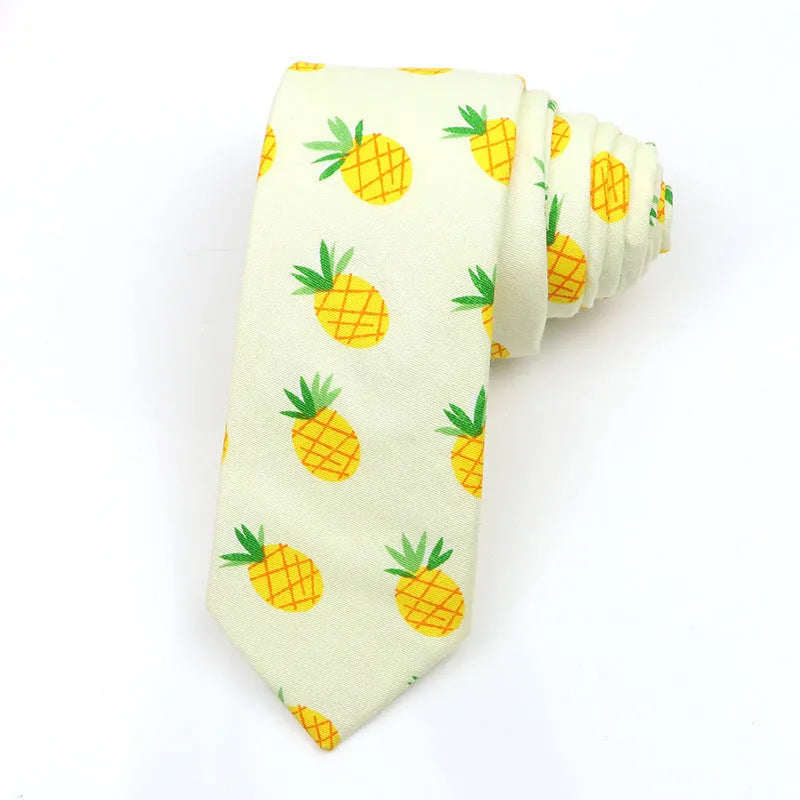 Narrow Korean-style cotton bow tie featuring a colourful cartoon print pattern.