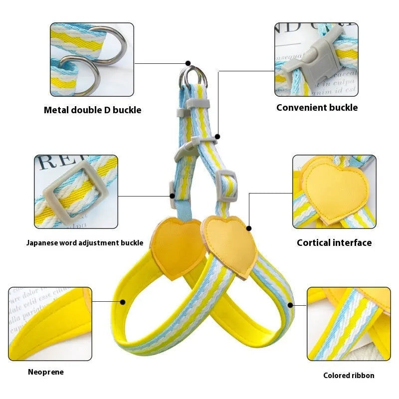 Nylon dog walking harness with chest strap and rope leash in multiple colour options
