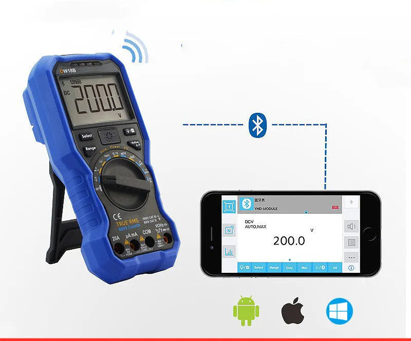 Handheld digital multimeter with display showing NCV and temperature functions