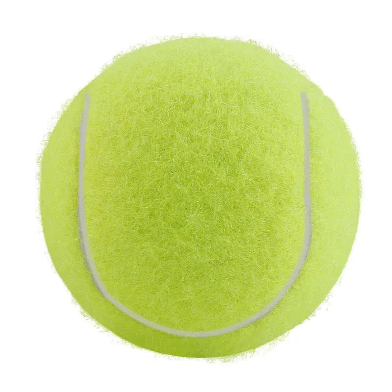 Assorted bright pink, blue, green, yellow, orange, and red rubber dog tennis balls, 6.3cm in diameter.