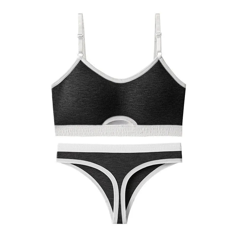 Beauty back contrast colour sports underwear vest set with underwired tube top and chest pads