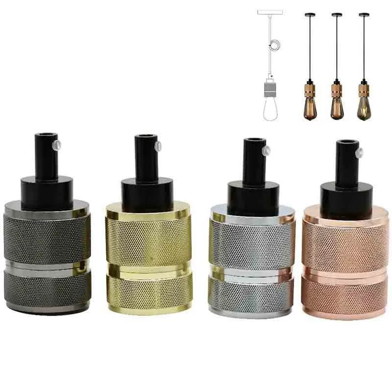 DIY retro ceiling light chandelier assembly kit components showing braided cord and electroplated lamp holder
