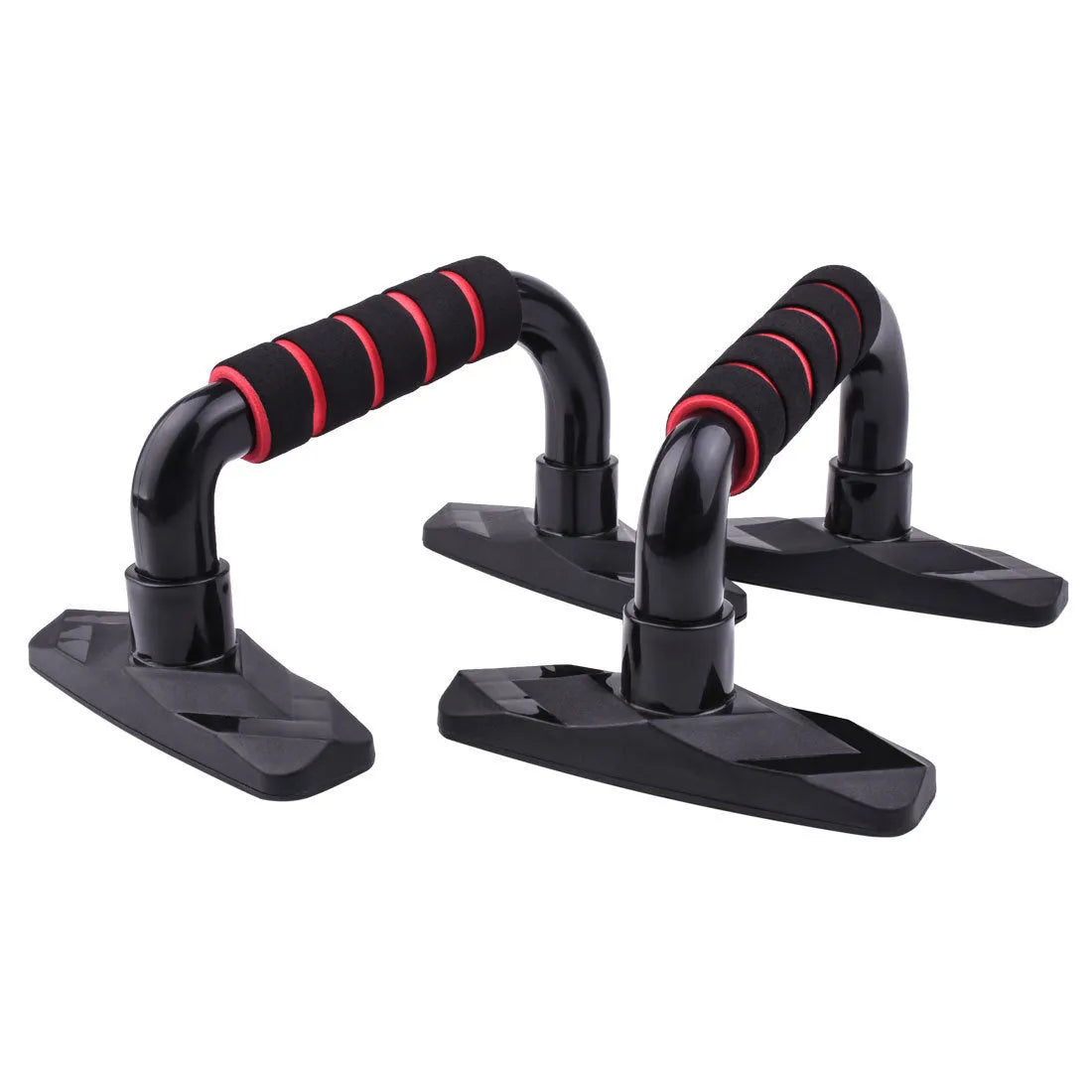 Pair of I-shaped push up bars with coloured PP sponge coating for home fitness training.