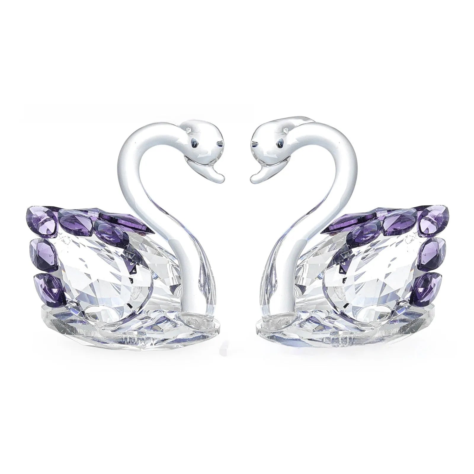 Handcrafted crystal swan desktop ornament in red, blue, pink, or violet