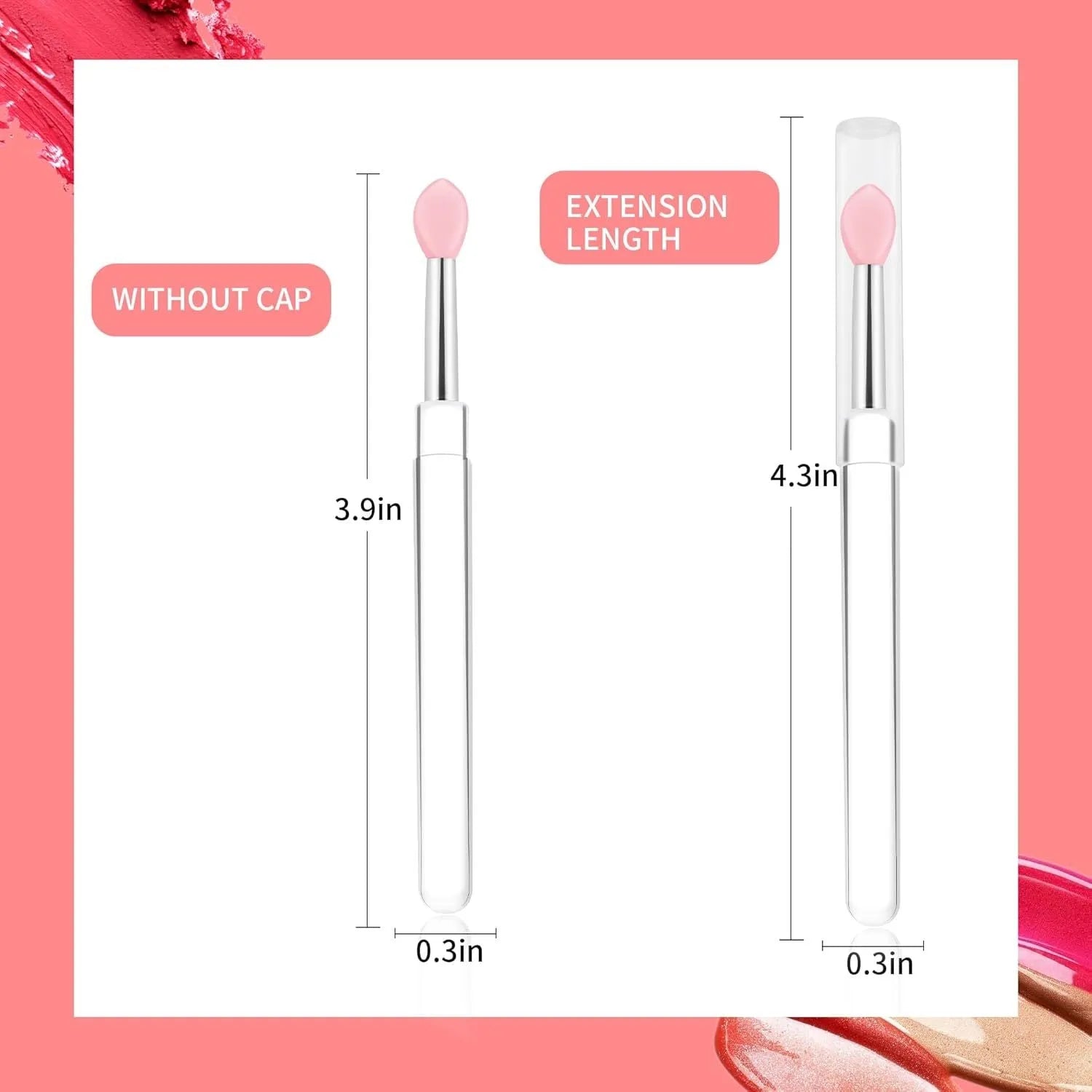 Set of reusable silicone lip brushes with protective caps in eight different colours