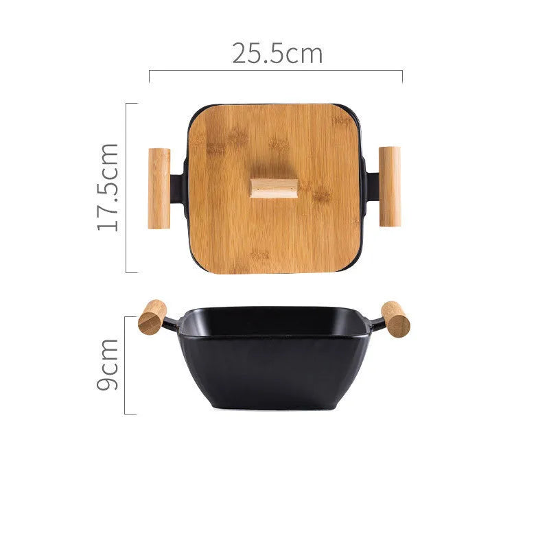 Porcelain ceramic bowl with matching lid in irregular shape design