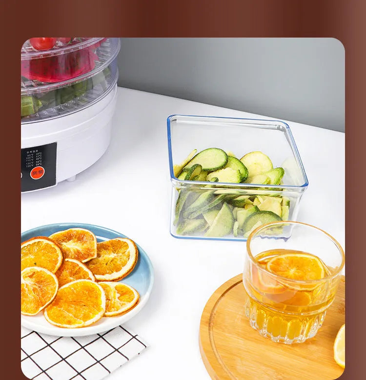 Five-layer household fruit dehydrator food dryer with multiple drying trays and adjustable temperature control