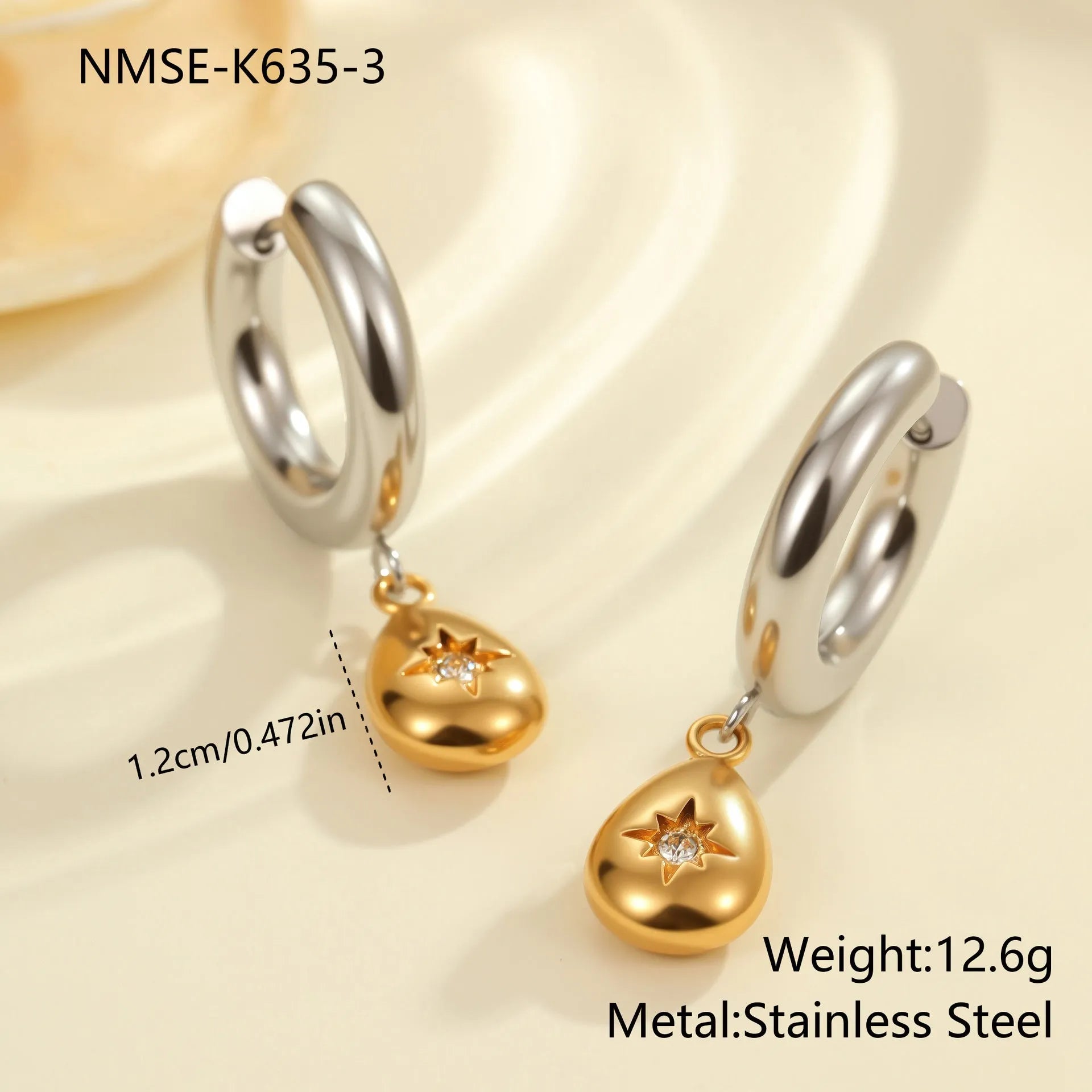 Christmas tree and heart shaped stainless steel earrings with 18K gold electroplating