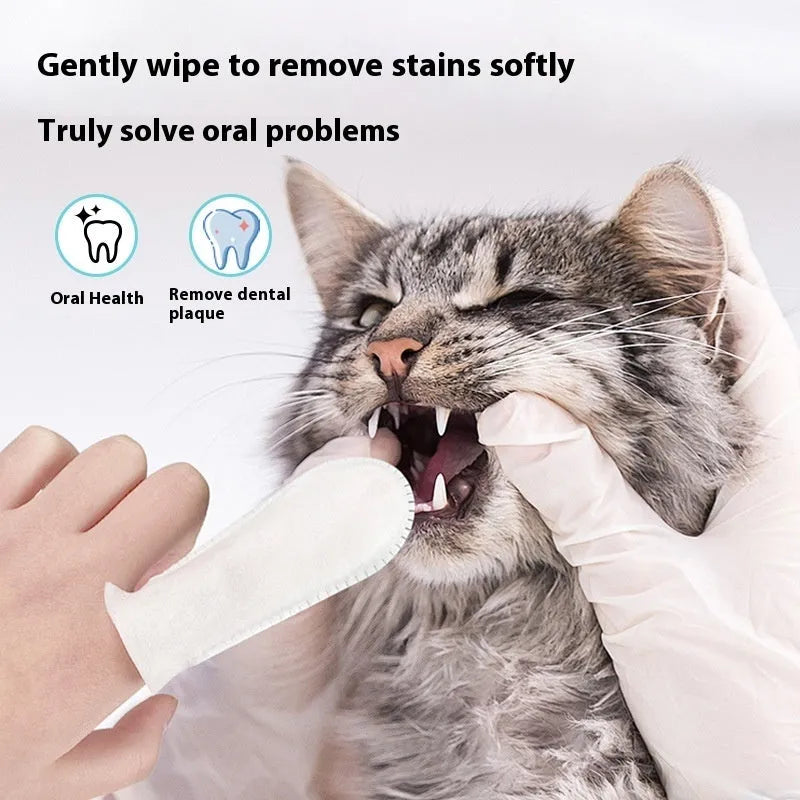 Pack of 50 white non-woven fabric pet teeth cleaning finger stalls or cots.