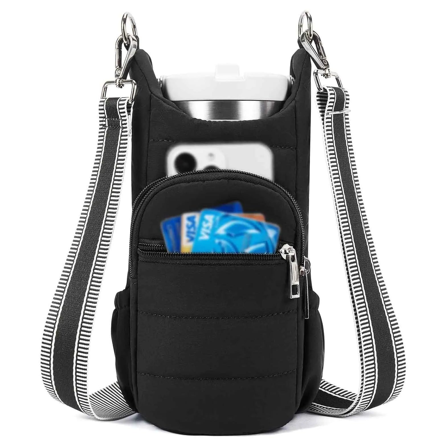 Cloth bicycle water bottle bag in black pink beige colours with modern simple design
