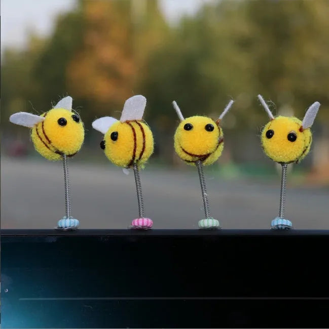 Square bee car decoration with cartoon design measuring 3cm by 3cm made from fur ball material