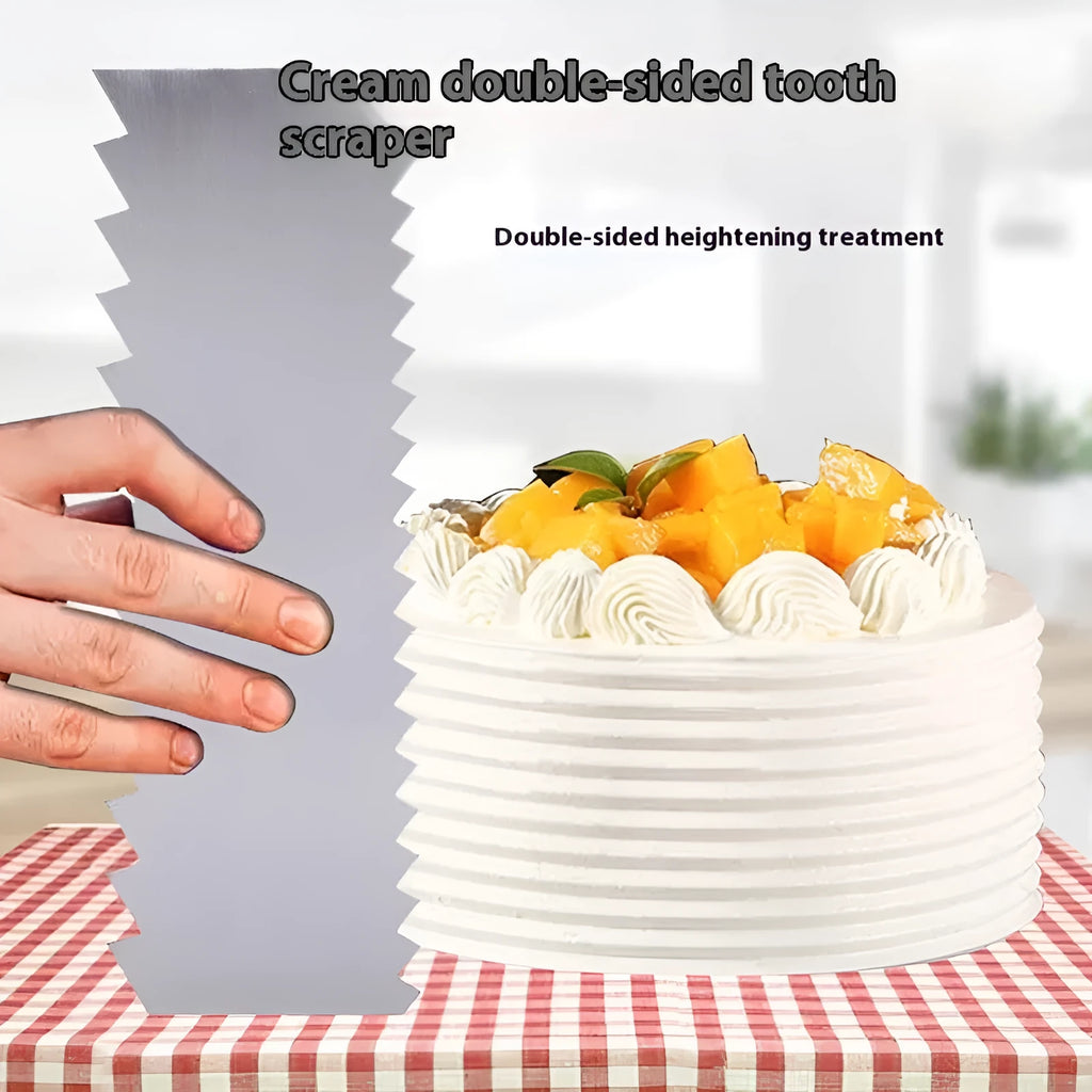 Stainless steel cake cream scraper with six different polygon pattern edges for decorating