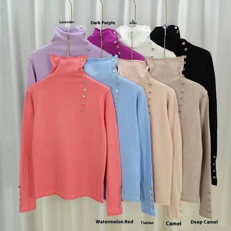 Women's slim fit knitted bottoming shirt in core-spun yarn available in eight different colours