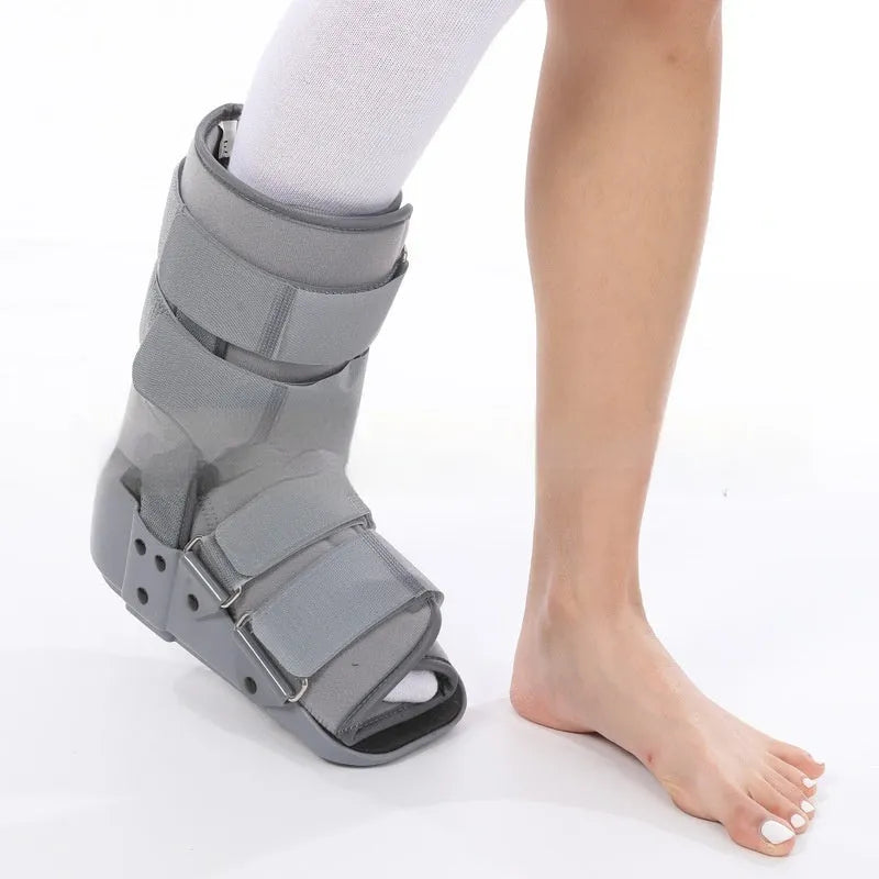 Achilles tendon rehabilitation walking boot with adjustable aluminium footplate in grey colour