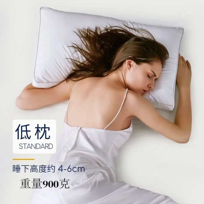 White cotton satin stripe pillow with feather and cotton fill, shown in three different sizes.