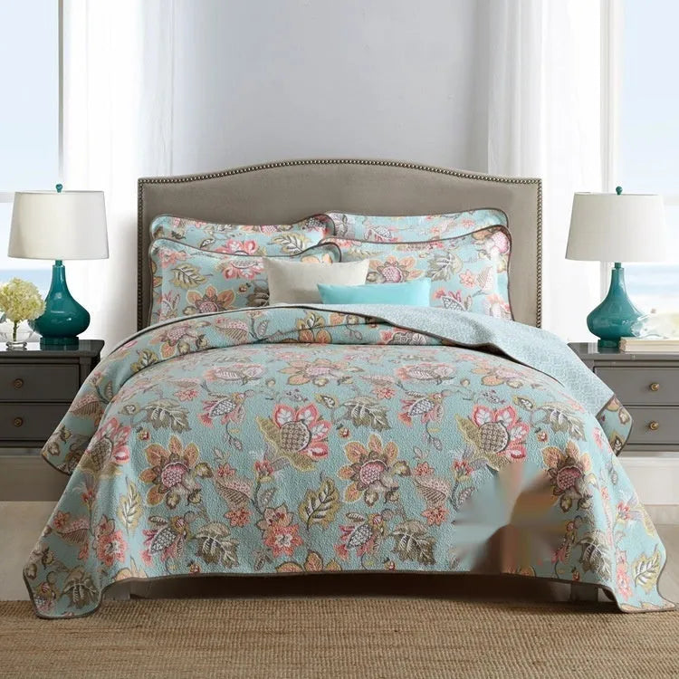 Pure cotton geometric pattern bedspread three-piece set showing double-sided design for 1.8 metre bed