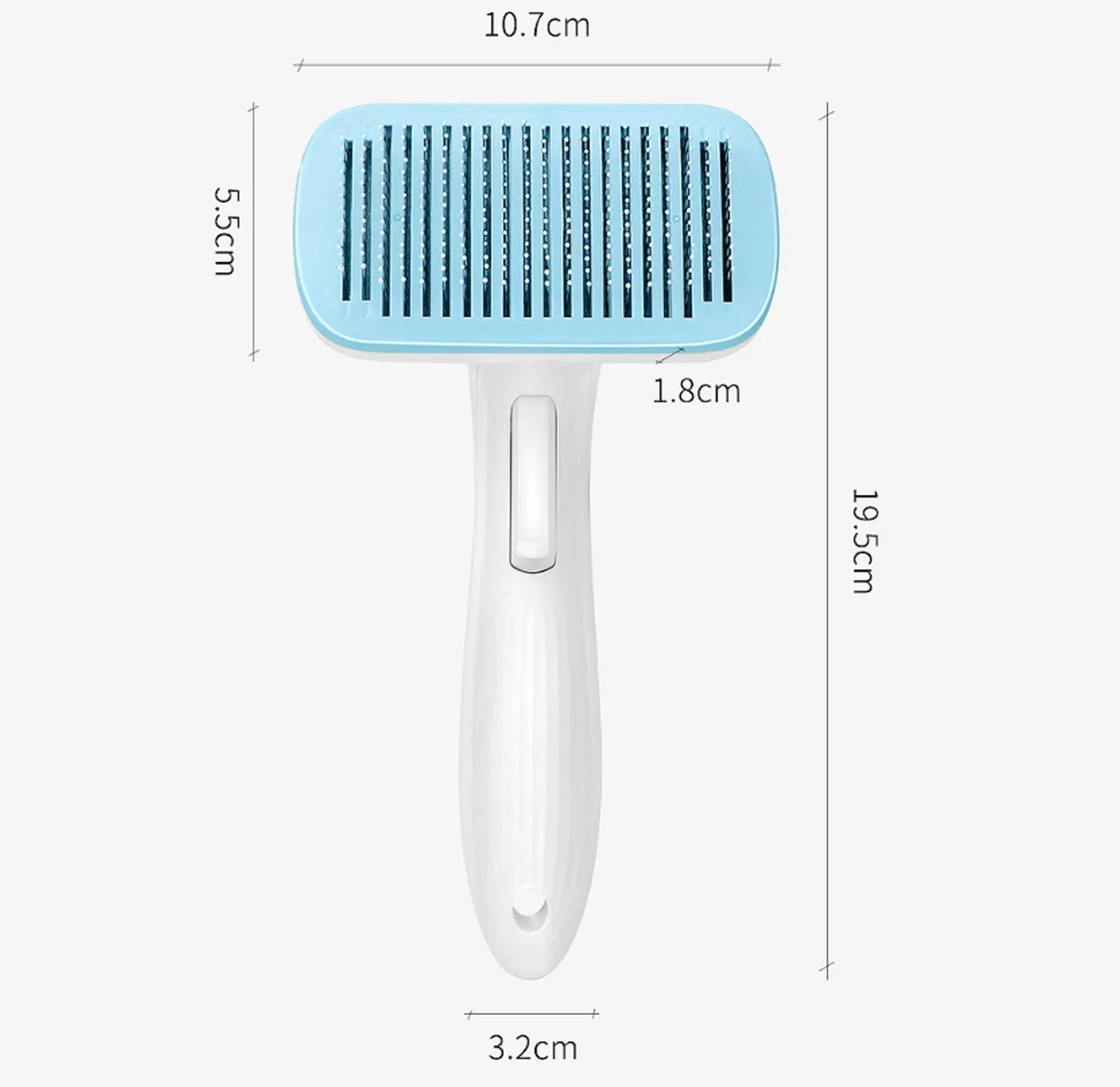 Blue automatic hair removal comb for pets on white background