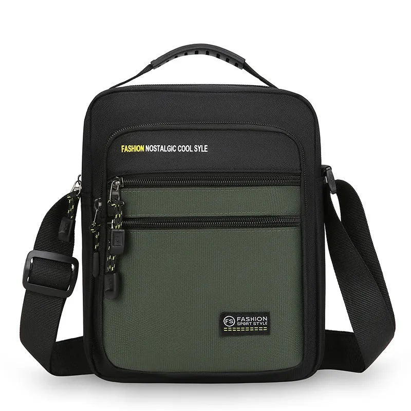 Men's solid colour nylon crossbody bag with adjustable shoulder strap in urban simplicity style.