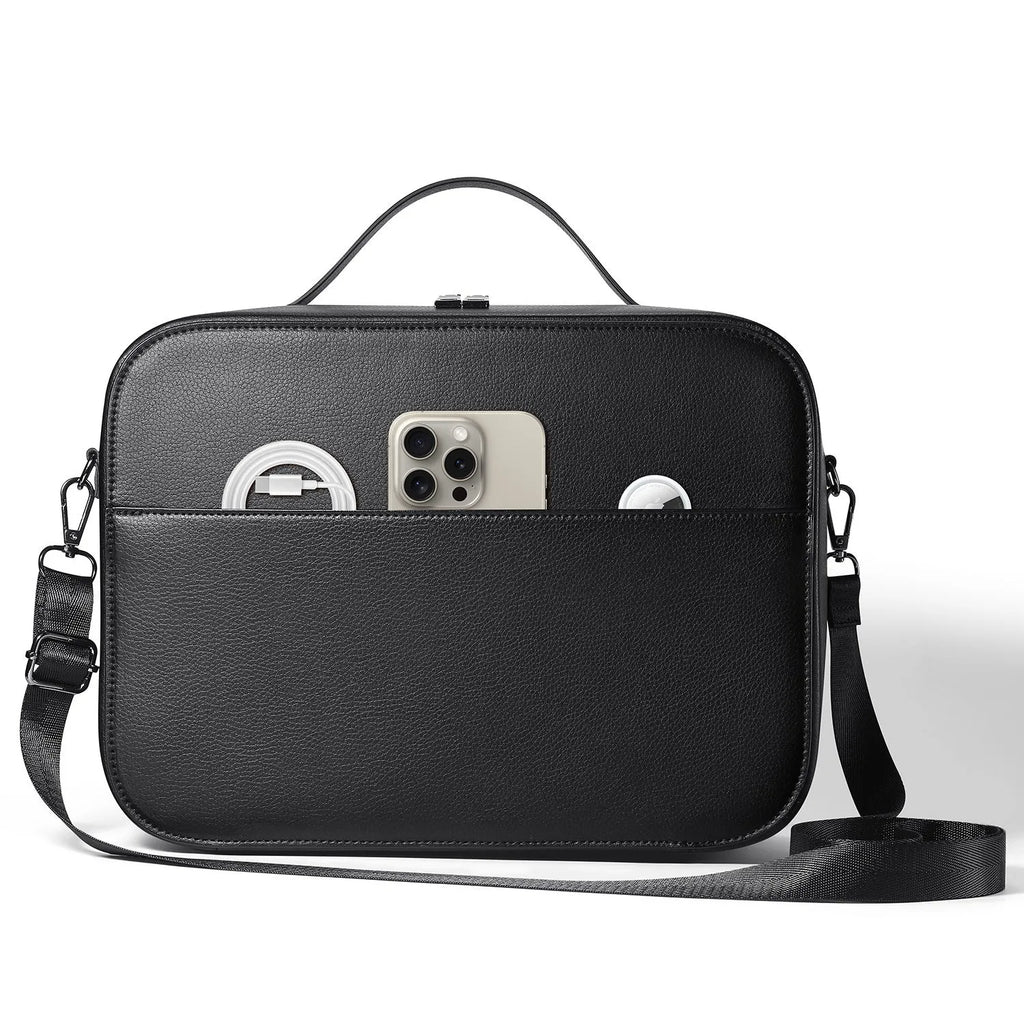 Black superfiber MR glasses storage box for Vision Pro equipment showing dimensions