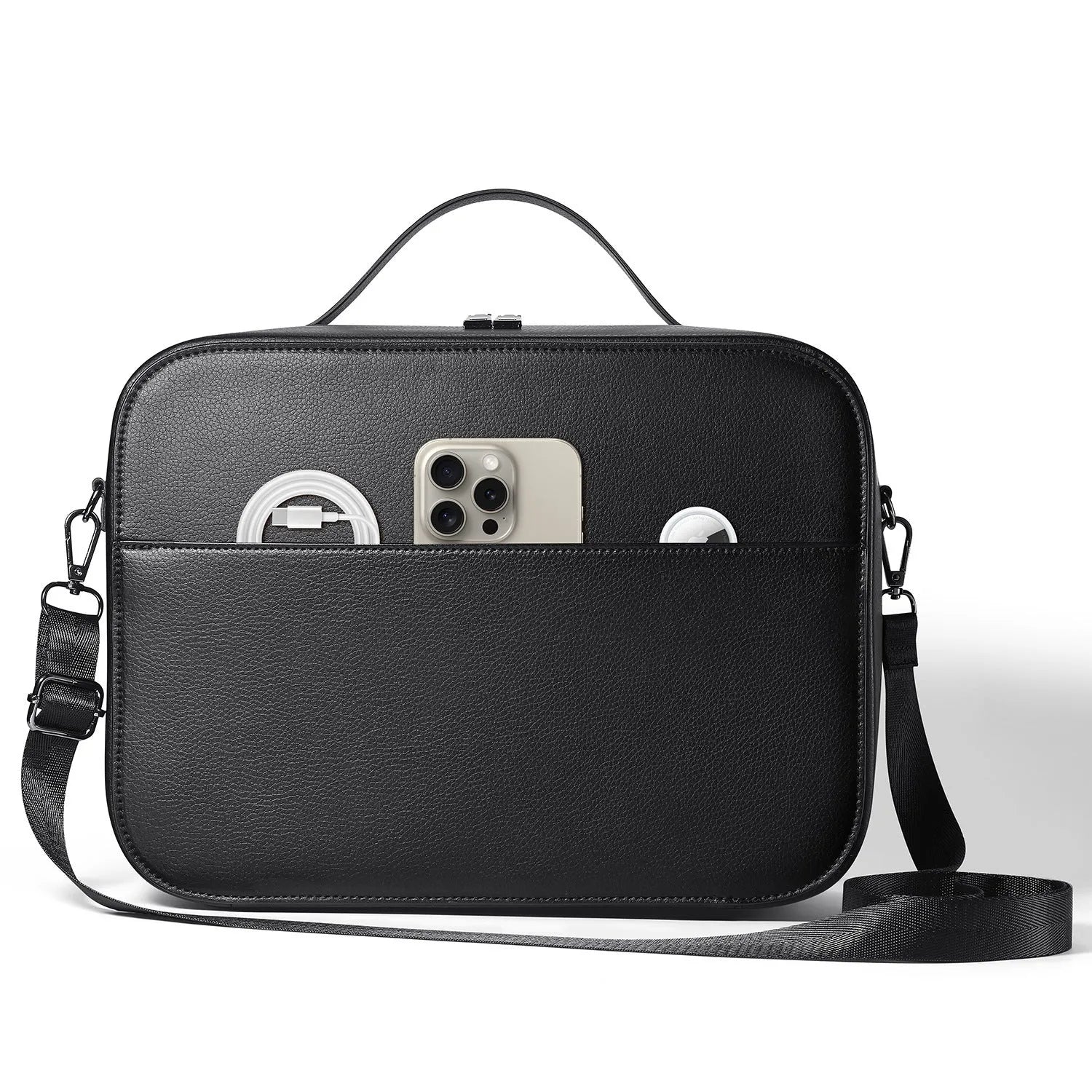 Black superfiber MR glasses storage box for Vision Pro equipment showing dimensions