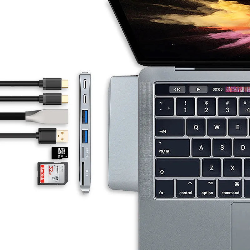 8-in-1 USB-C hub for MacBook Pro with multiple ports including SD and TF card slots
