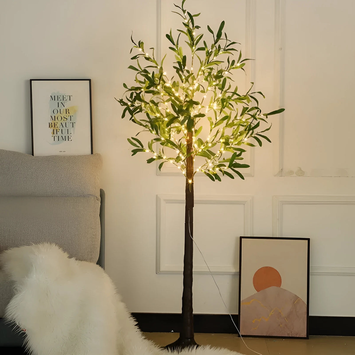 1.8m tall artificial olive tree lamp with warm white LED lights for outdoor courtyard decoration