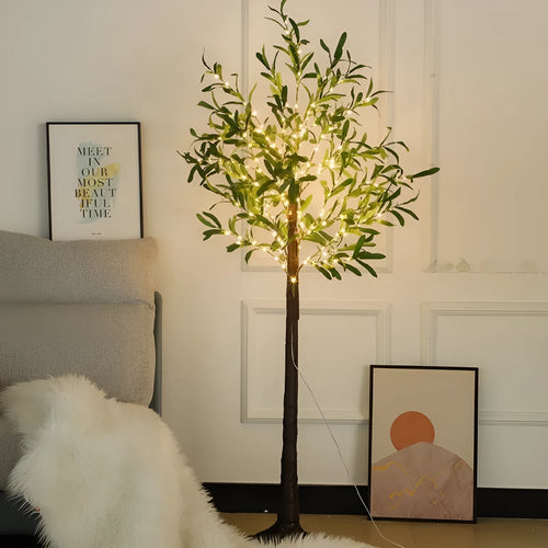 1.8m tall artificial olive tree lamp with warm white LED lights for outdoor courtyard decoration