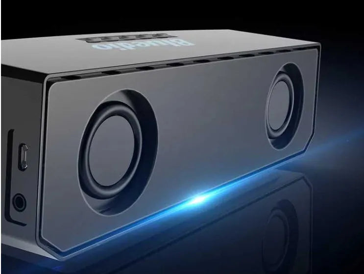 Black Bs-6 compact Bluetooth smart speaker showing front and side.