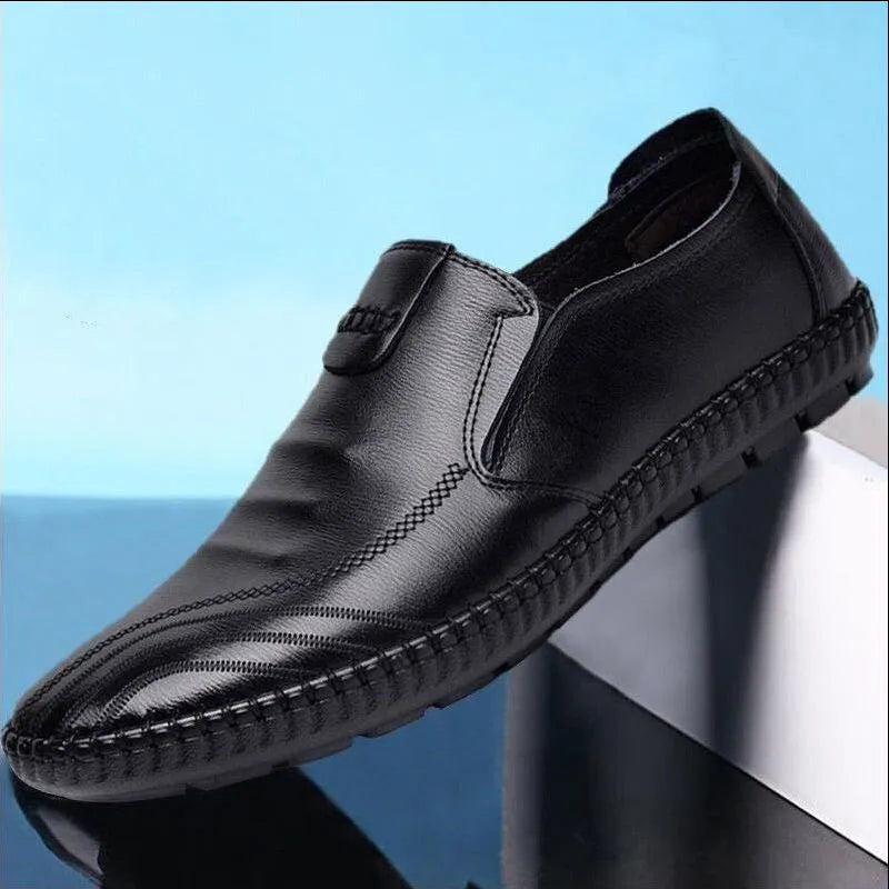 Men's black and brown PU leather business casual shoes with flat heel design