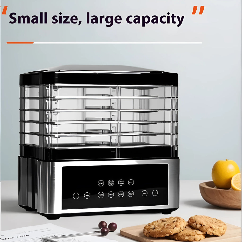 Silver stainless steel household fruit dehydrator with 14-litre capacity