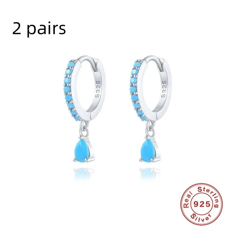 S925 sterling silver geometric water drop earrings with electroplated finish and decorative stones