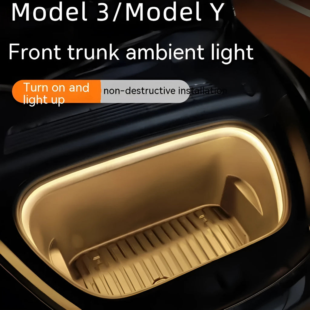 Tesla Model 3 and Y front centre console LED ambience light kit in soft silicone with ice blue, pure white, and warm white colour options.