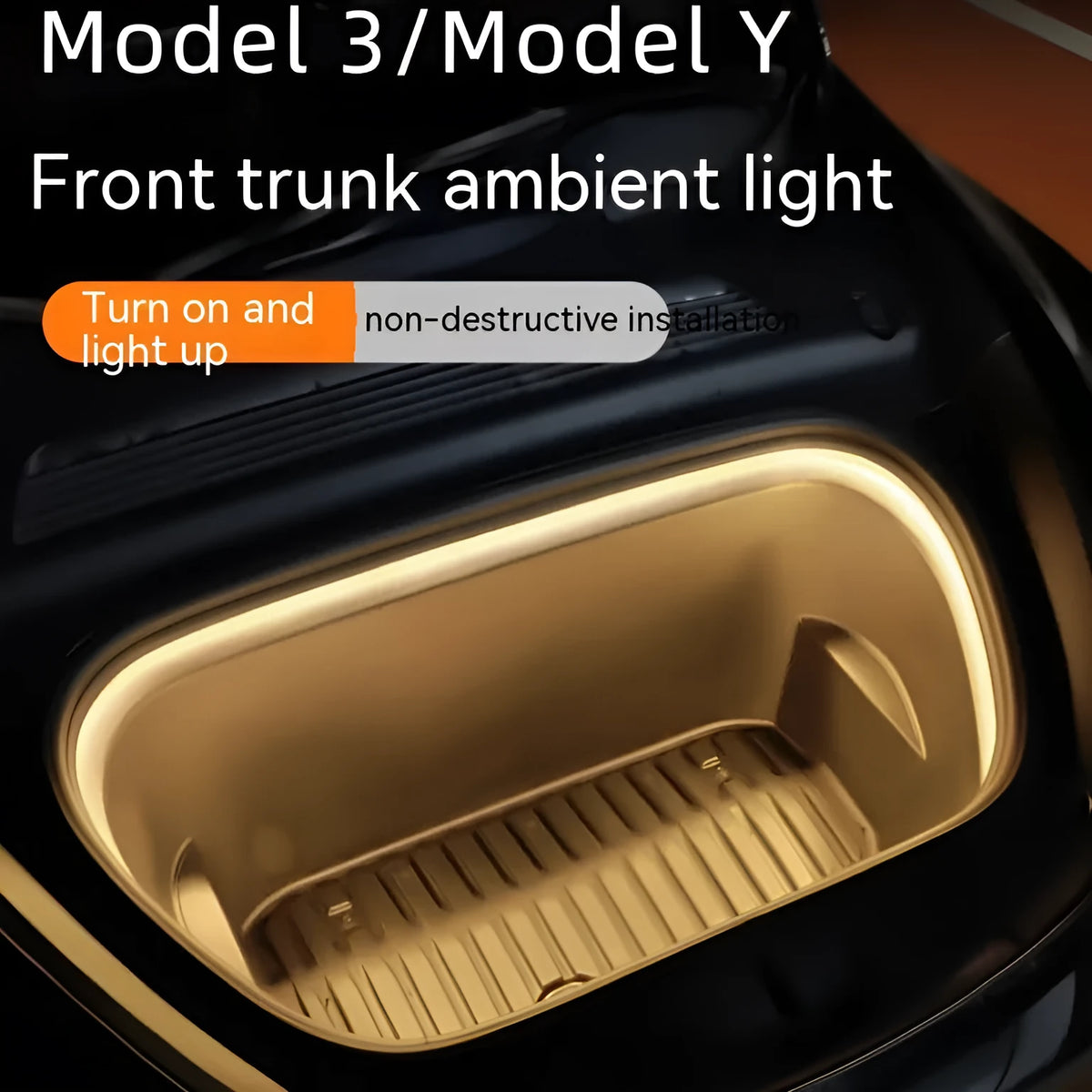 Tesla Model 3 and Y front centre console LED ambience light kit in soft silicone with ice blue, pure white, and warm white colour options.