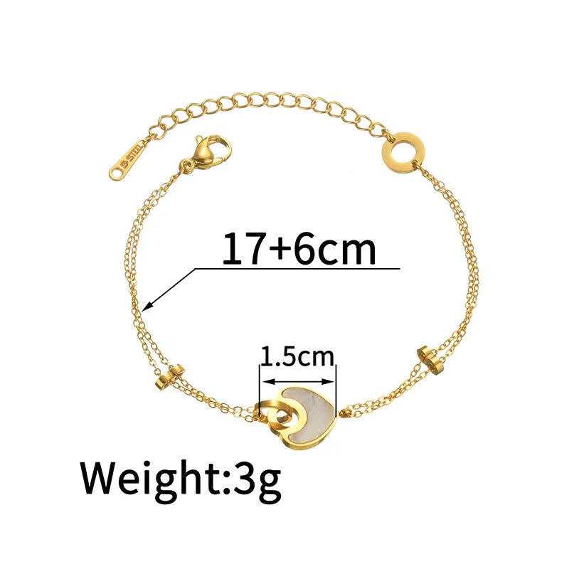 Stainless steel resin heart bracelet for women with double-layered loving heart design and adjustable clasp