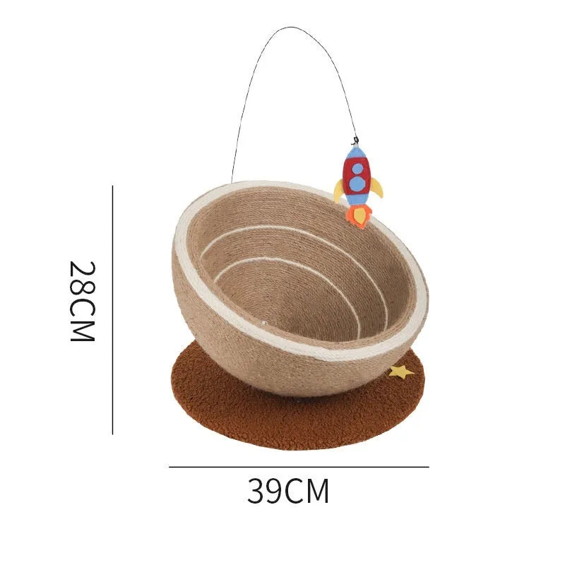 Large integrated cat scratching basin and nest with sisal rope scratching surface and flannel lining in starlight colour
