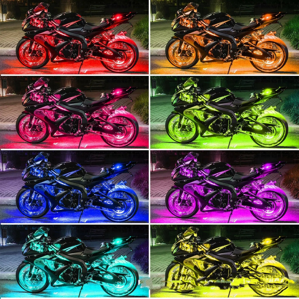 Black silicone RGB LED light bar with wireless remote control for motorcycle and car atmosphere lighting
