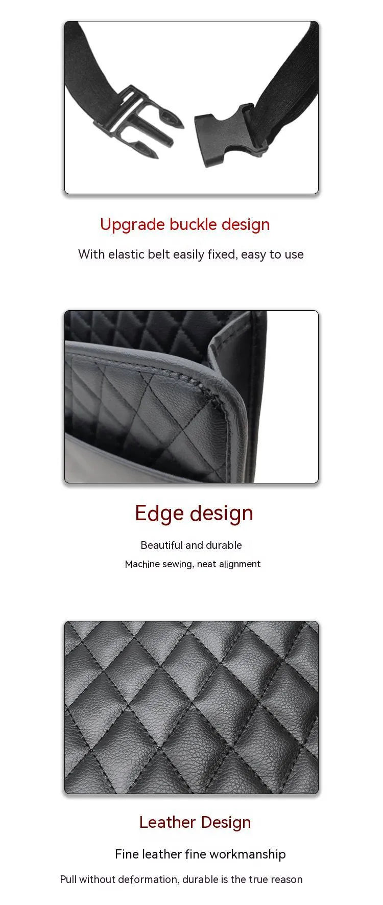 Black leather car hanging storage bag measuring 25cm square with 8cm depth