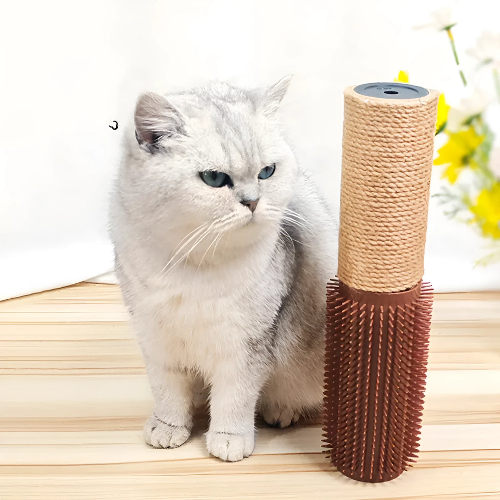 Brown sisal scratching post for cats measuring 30cm tall with sisal rope surface