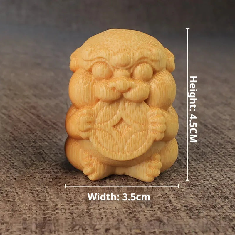 Solid bamboo take money charm ornament measuring 4.5cm tall on a display surface.