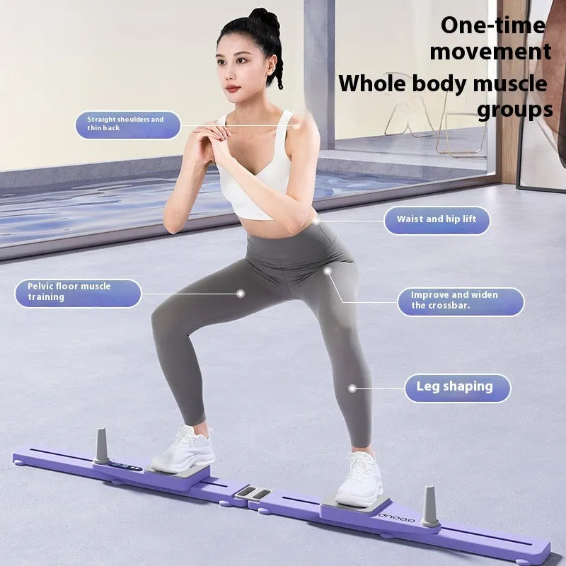 Purple and pink multifunctional split ski machine trainer with PP plastic construction on white background